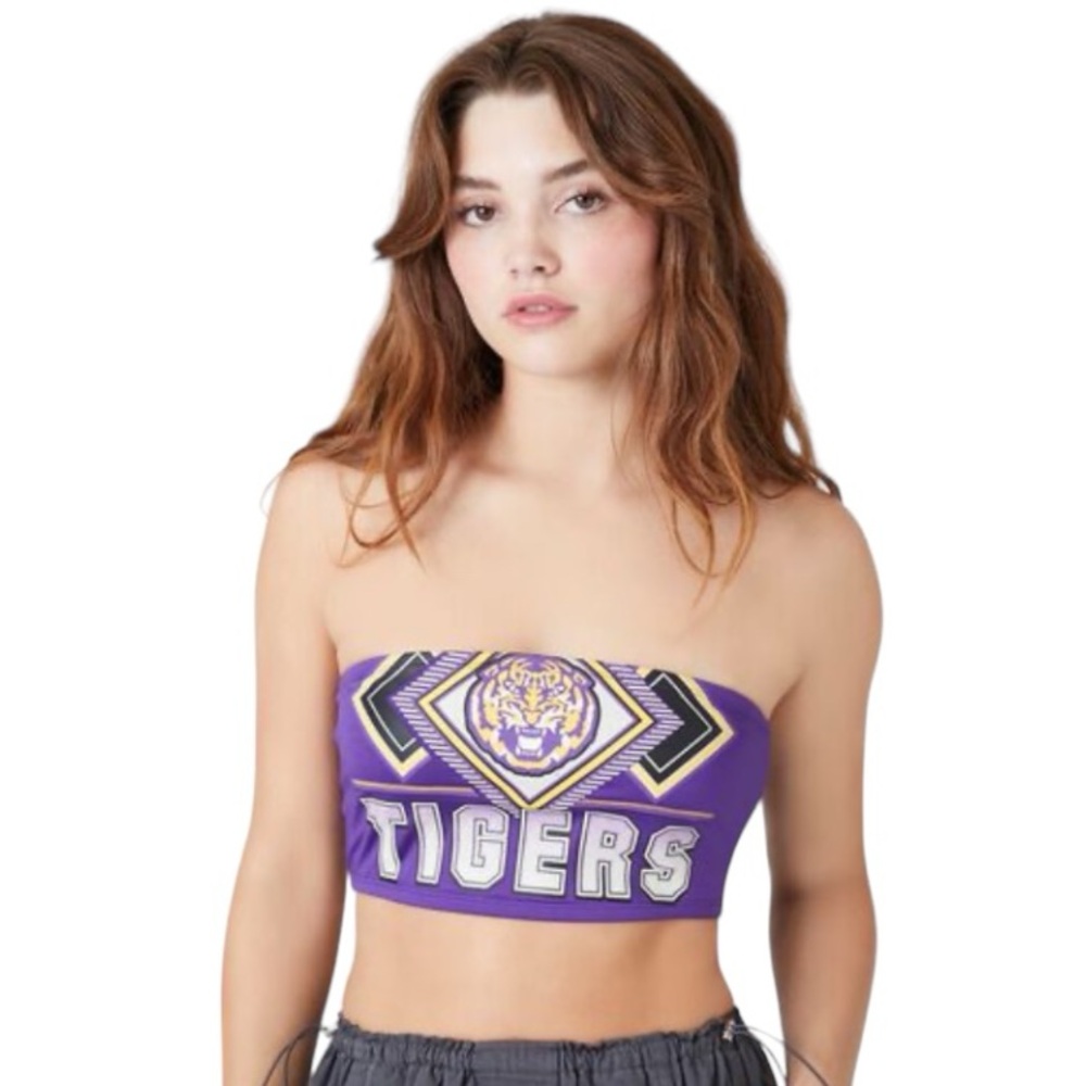 LSU Tigers Strapless Tube Top Bandeau Crop Top Spirit Top Purple Yellow White